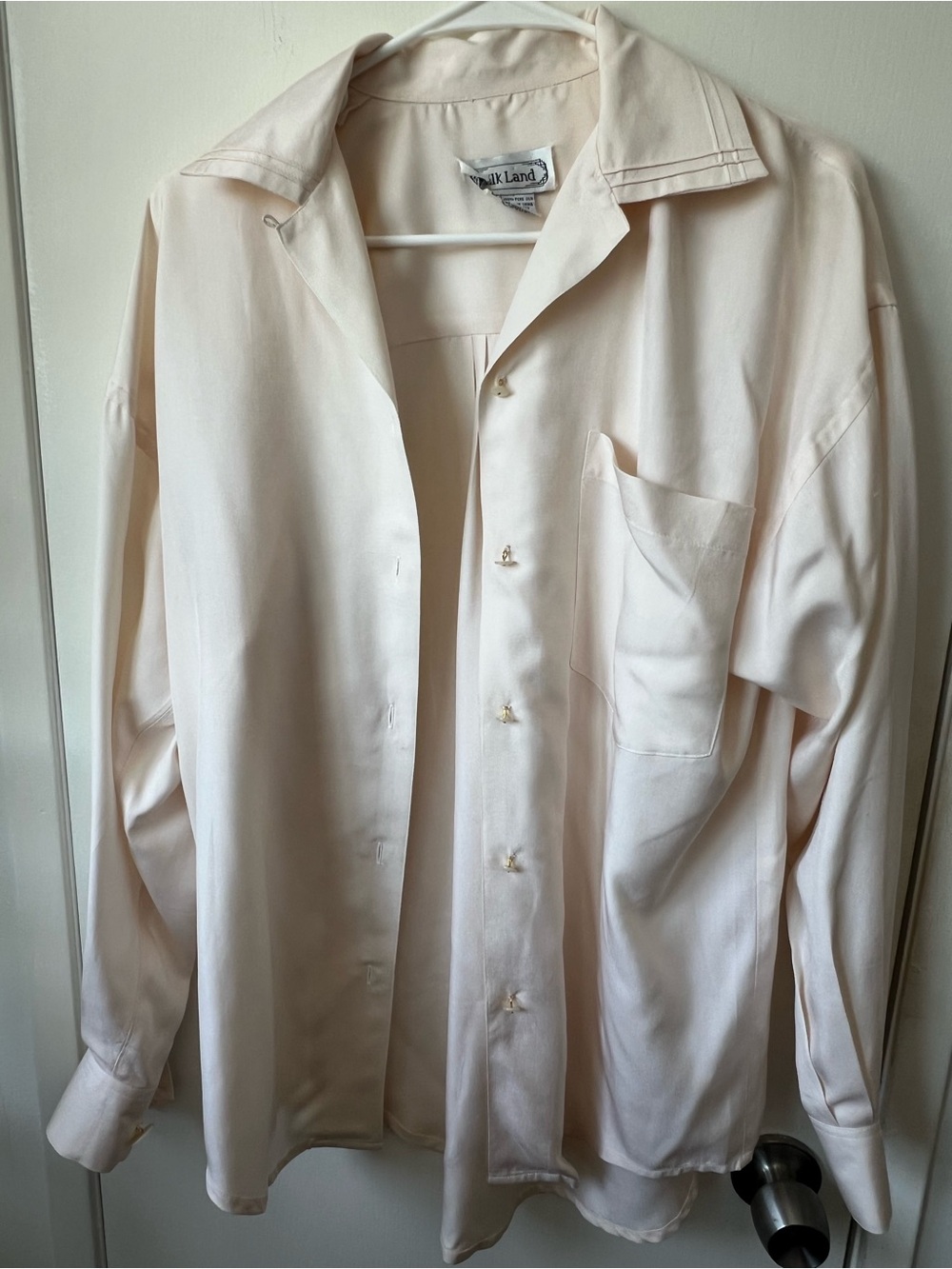 100% Pure Silk Vintage Park Land Cream Silk Button-Up Shirt